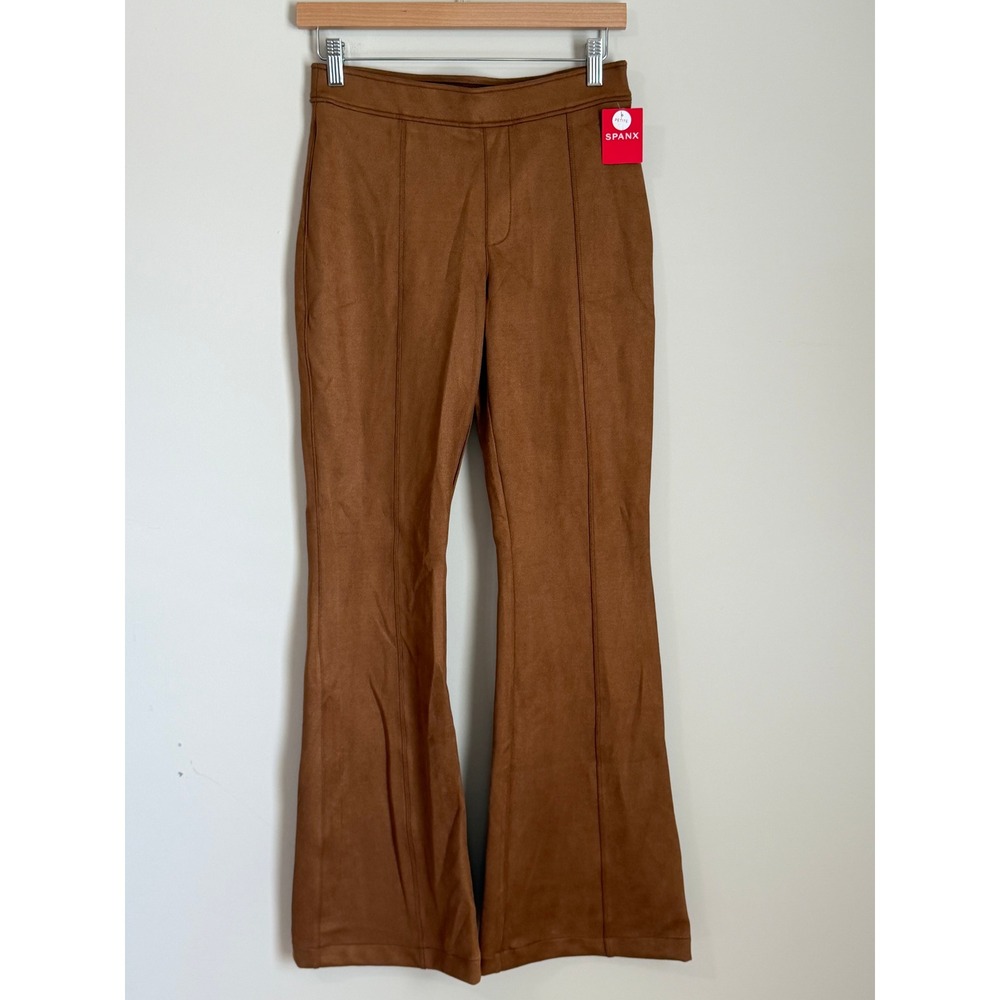 NEW Spanx Faux Suede Flare Pants Women Medium Inseam 31" Rich Caramel Brown